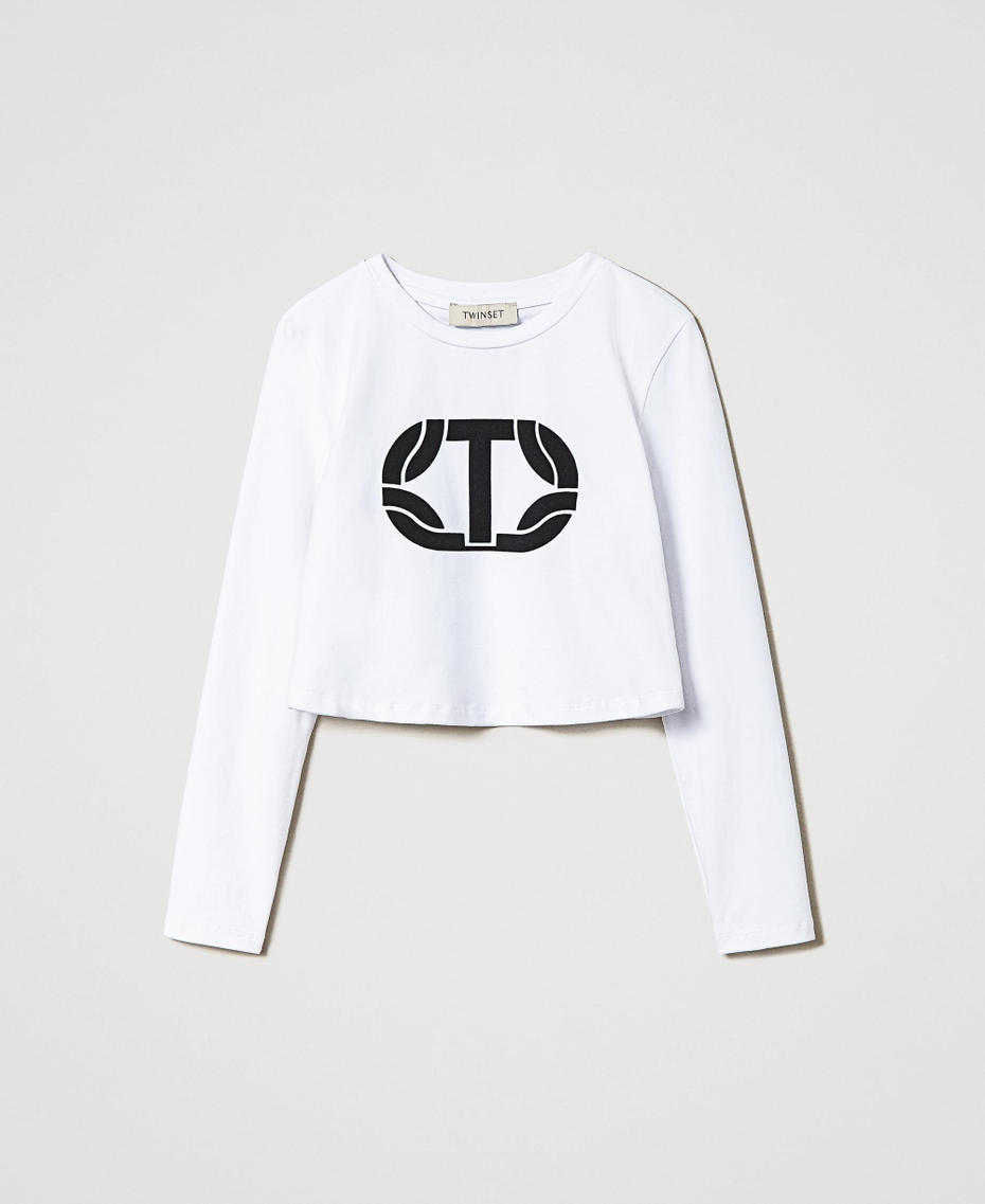 Cropped T-shirt with rubberised logo Off White Girl 242GJ2032_00526_S0
