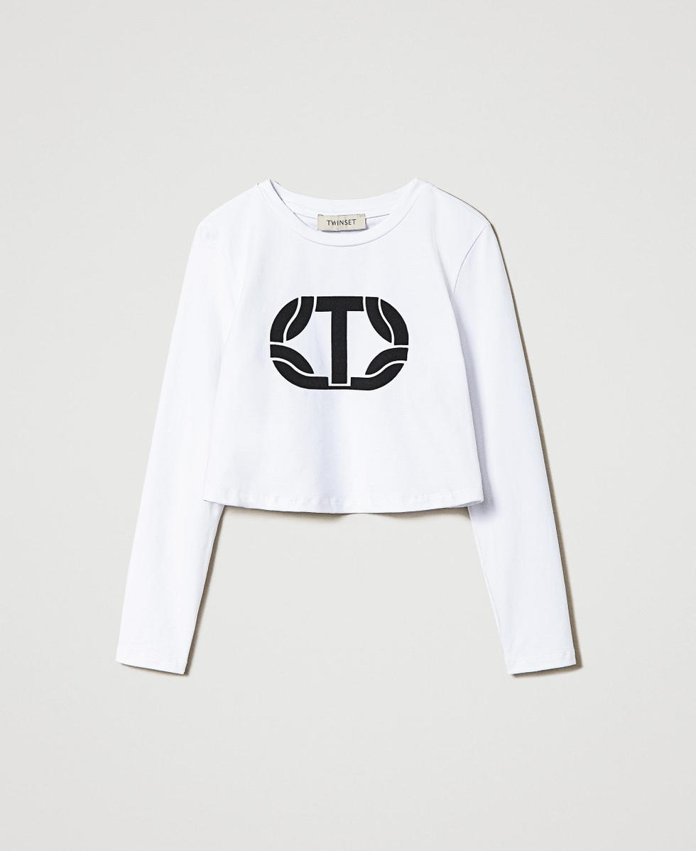 Cropped T-shirt with rubberised logo Off White Girl 242GJ2032_00526_S0
