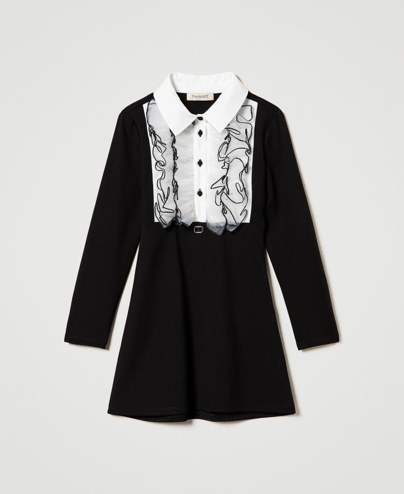 Short dress with organza ruffles Bicolour Black / Off White Girl 242GJ2040_02714_S0