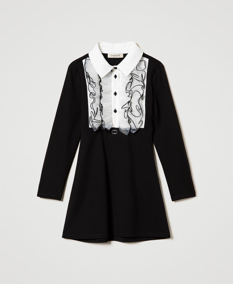 Short dress with organza ruffles Bicolour Black / Off White Girl 242GJ2040_02714_S0