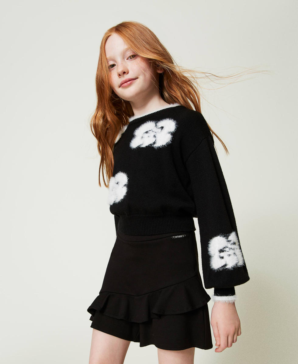 Shorts con volant e logo Nero Bambina 242GJ2044_00006_01