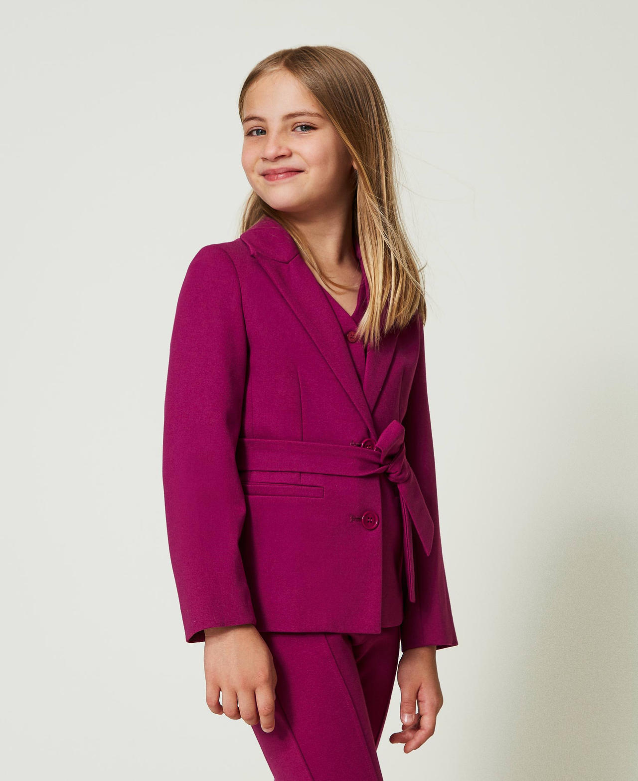 Einreihiger Blazer mit G&uuml;rtel Magentaviolett M&auml;dchen 242GJ2046_11736_01