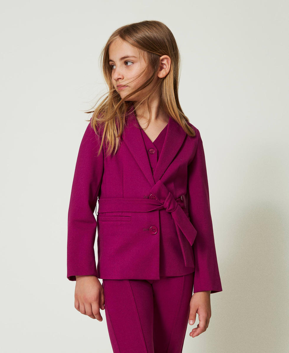 Blazer de botonadura simple con cintur&oacute;n Magenta Purple Ni&ntilde;a 242GJ2046_11736_02