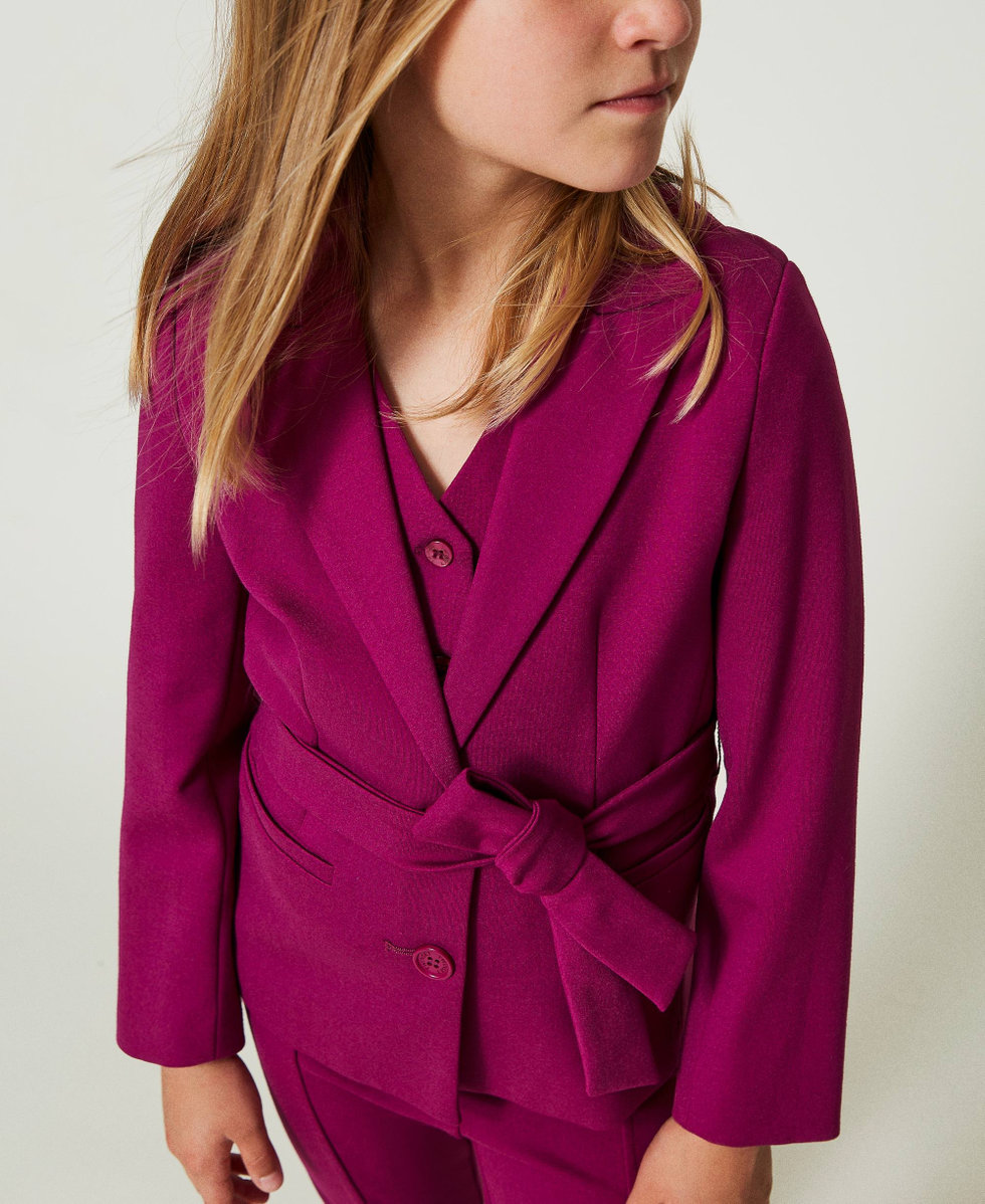 Blazer de botonadura simple con cintur&oacute;n Magenta Purple Ni&ntilde;a 242GJ2046_11736_04