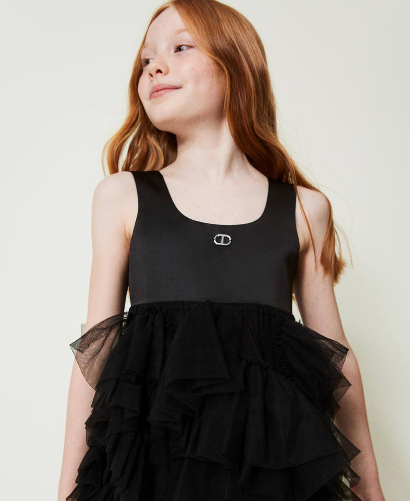 Short dress with tulle ruffles Black Girl 242GJ2061_00006_04