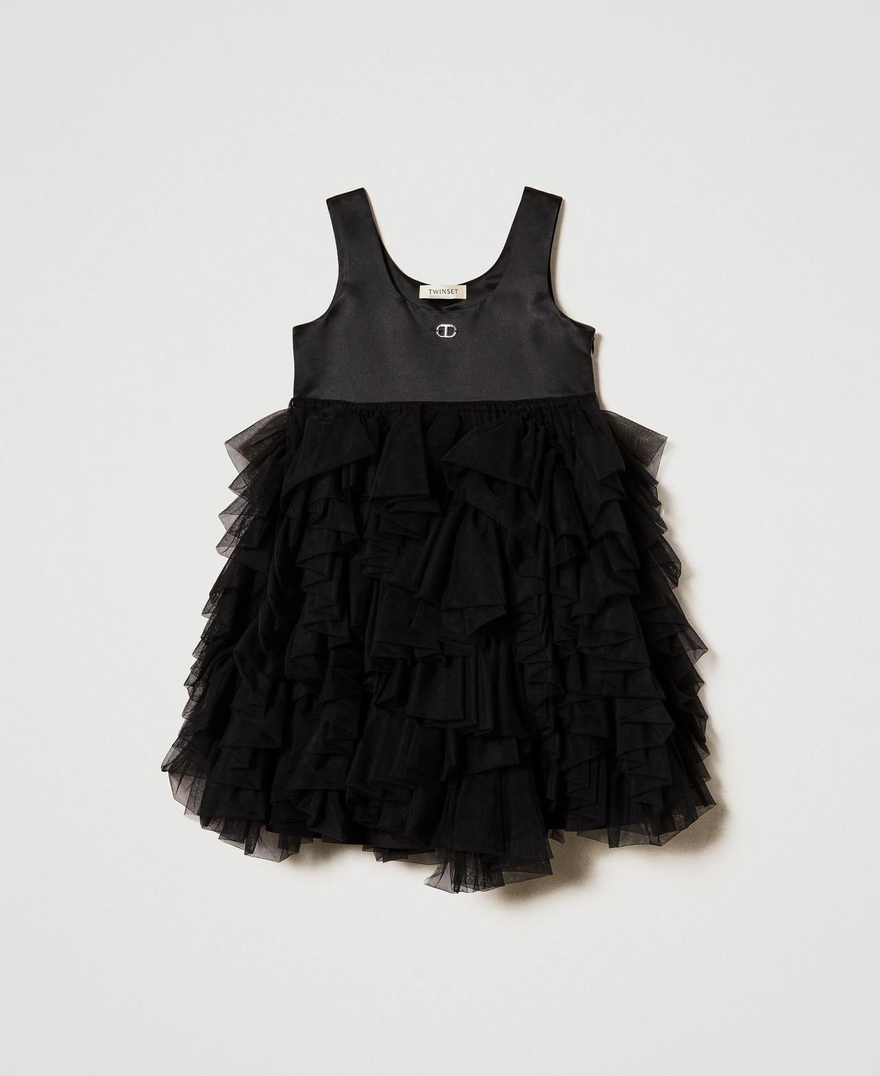 Short dress with tulle ruffles Black Girl 242GJ2061_00006_0S