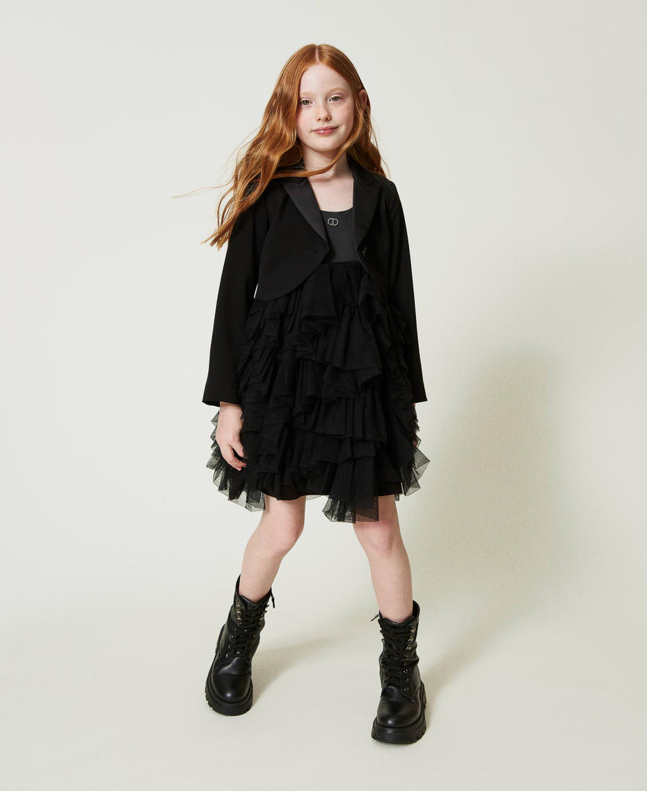 Short dress with tulle ruffles Black Girl 242GJ2061_00006_0T