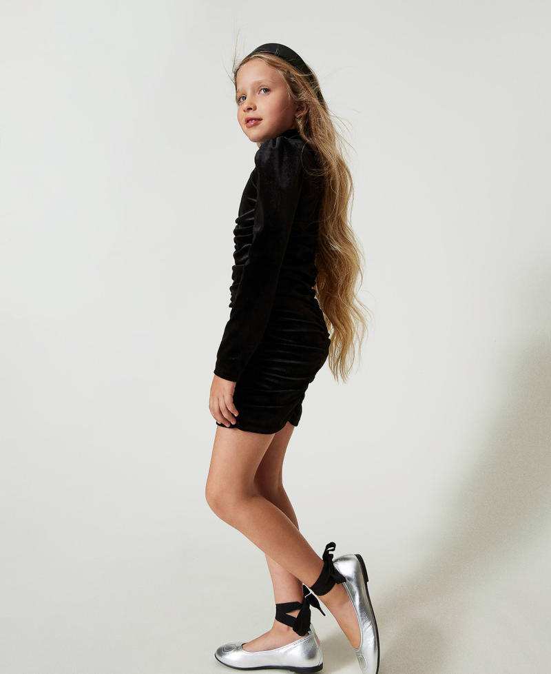 Short chenille gathered dress Black Girl 242GJ2100_00006_02