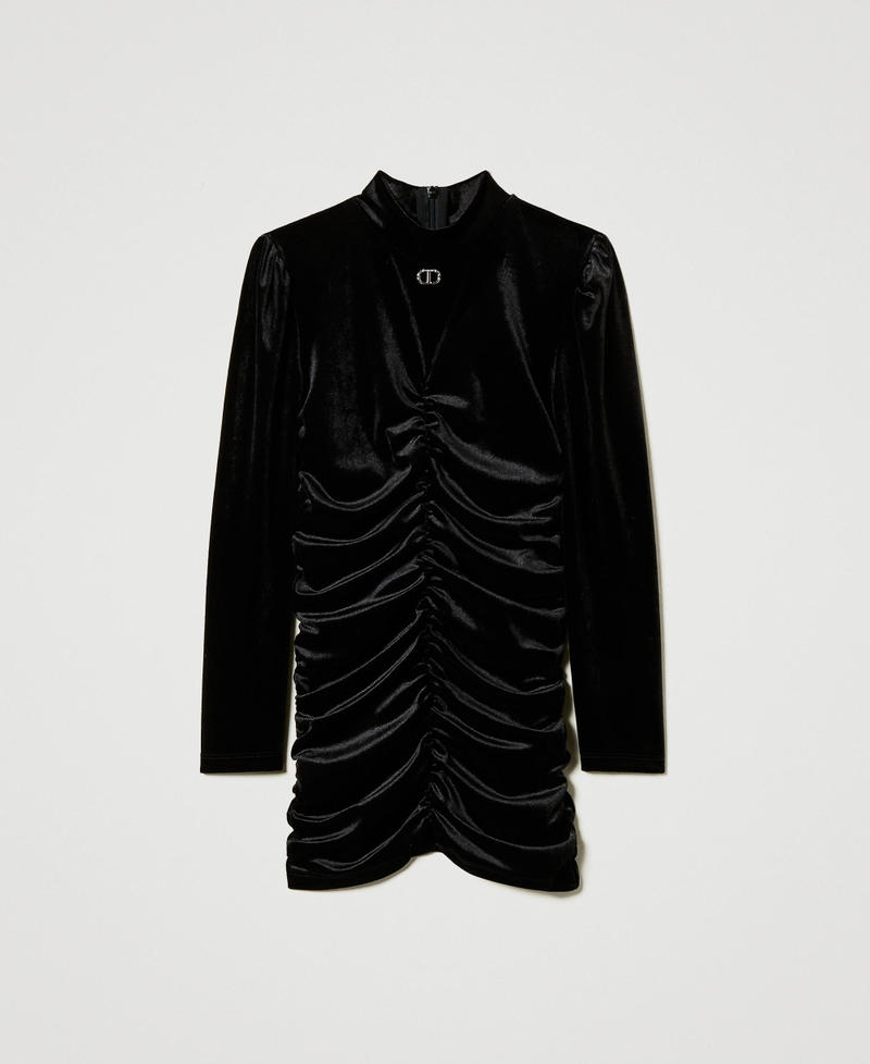 Short chenille gathered dress Black Girl 242GJ2100_00006_S0