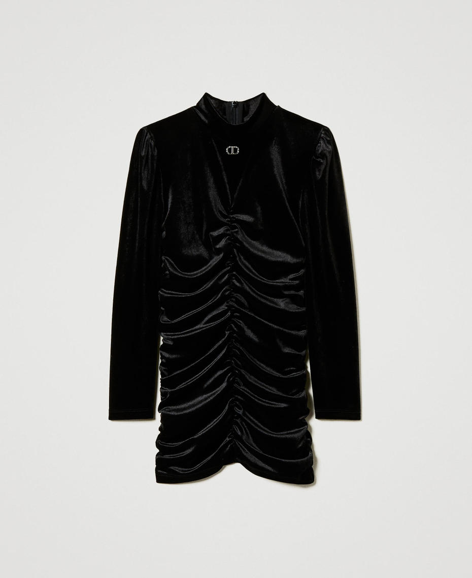 Short chenille gathered dress Black Girl 242GJ2100_00006_S0