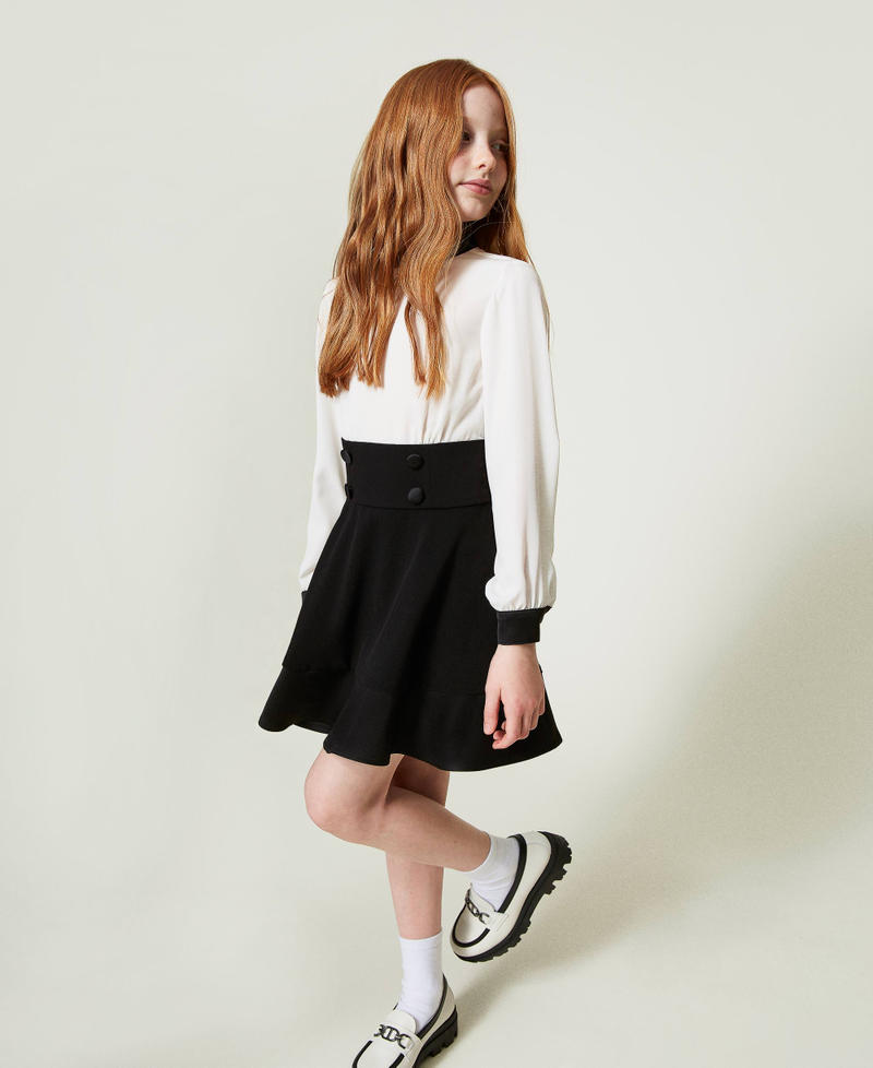 Abito corto in cr&ecirc;pe de Chine e flanella Bicolor Off White / Nero Bambina 242GJ2113_02722_02