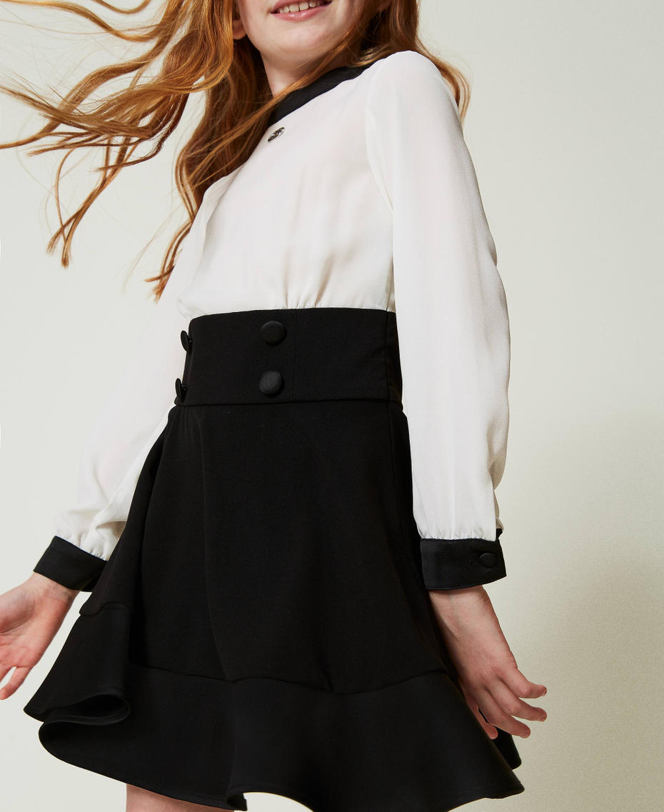 Abito corto in cr&ecirc;pe de Chine e flanella Bicolor Off White / Nero Bambina 242GJ2113_02722_04