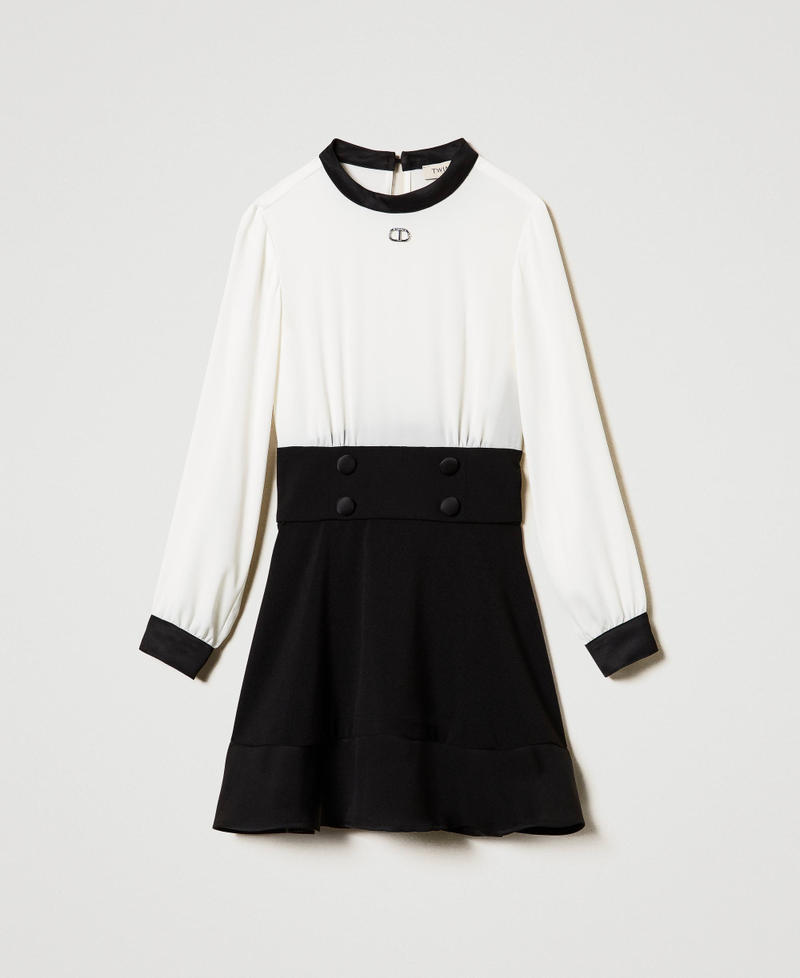 Abito corto in cr&ecirc;pe de Chine e flanella Bicolor Off White / Nero Bambina 242GJ2113_02722_S0