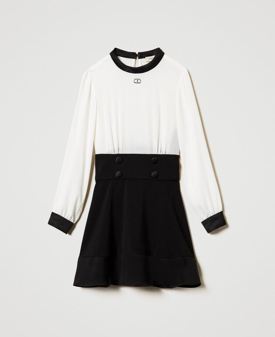 Abito corto in cr&ecirc;pe de Chine e flanella Bicolor Off White / Nero Bambina 242GJ2113_02722_S0