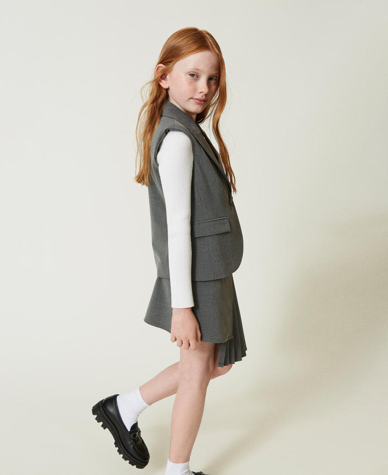 Flannel single-breasted waistcoat Mid Melange Grey Girl 242GJ2115_11730_02