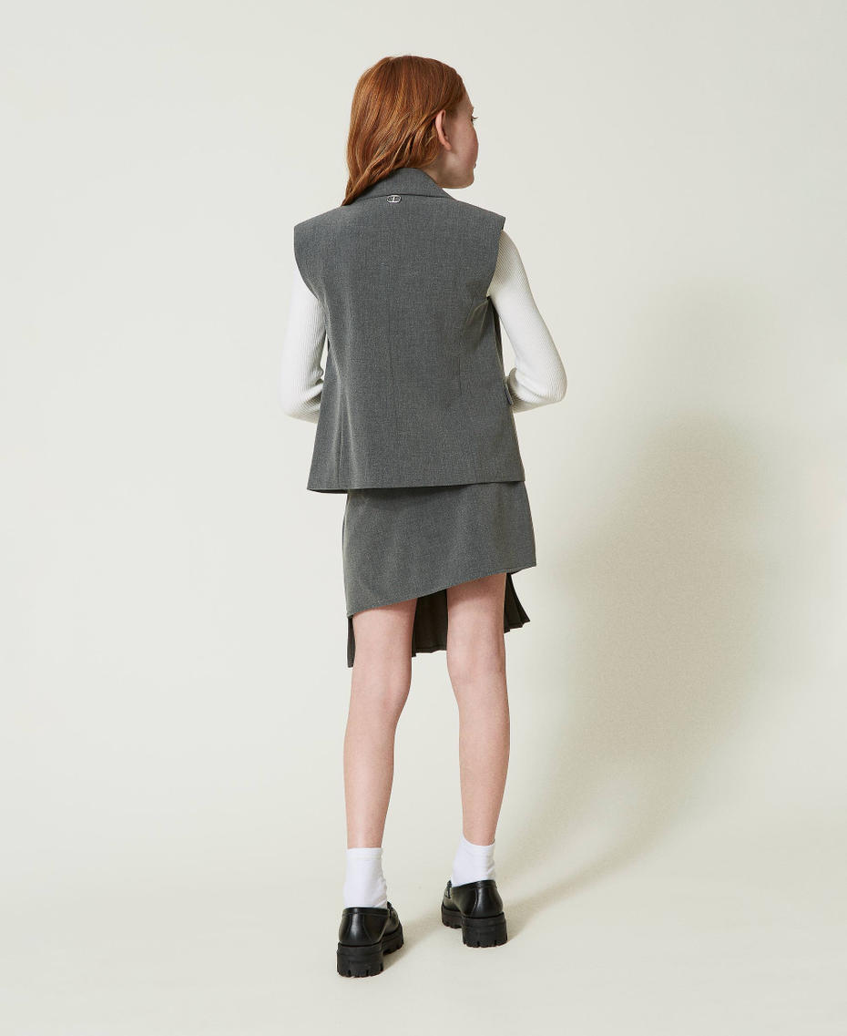 Flannel single-breasted waistcoat Mid Melange Grey Girl 242GJ2115_11730_03