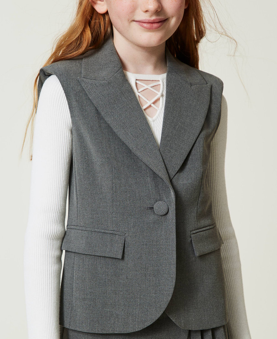 Flannel single-breasted waistcoat Mid Melange Grey Girl 242GJ2115-04