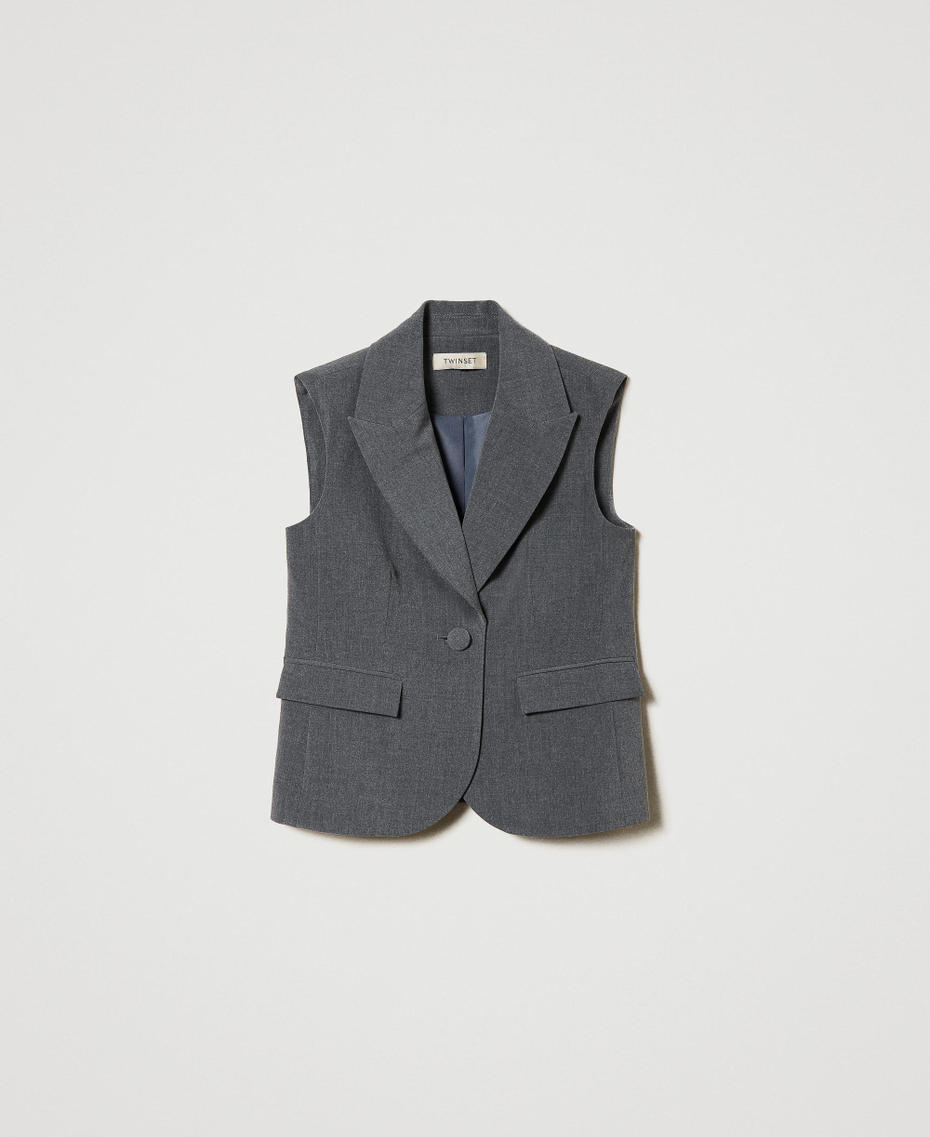 Flannel single-breasted waistcoat Mid Melange Grey Girl 242GJ2115_11730_S0