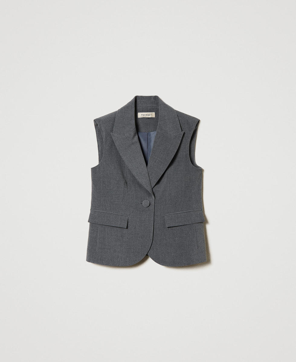 Flannel single-breasted waistcoat Mid Melange Grey Girl 242GJ2115_11730_S0