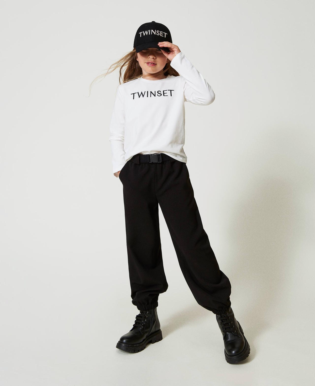 Flannel joggers with belt Black Girl 242GJ2116_00006_02