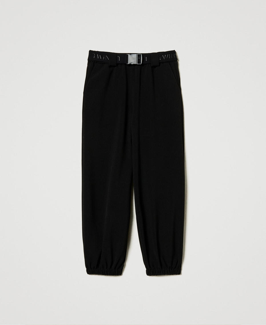 Flannel joggers with belt Black Girl 242GJ2116_00006_S0