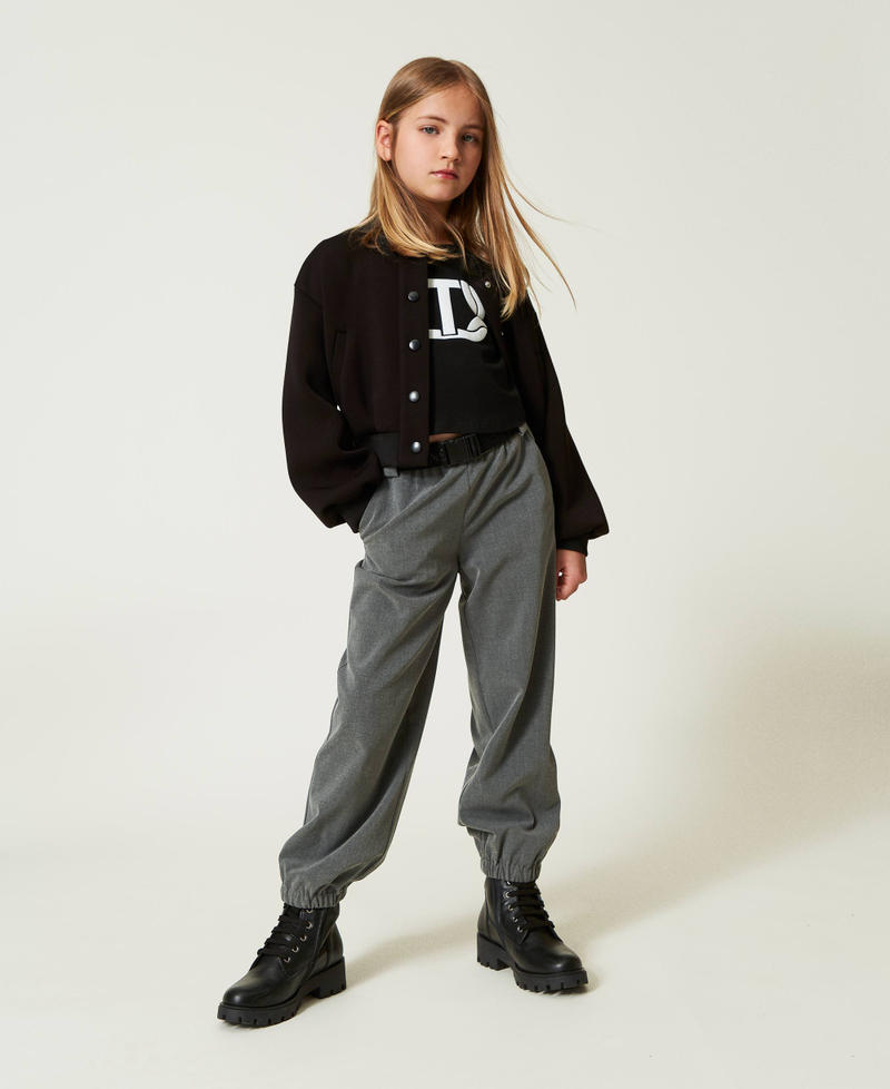 Flannel joggers with belt Mid Melange Grey Girl 242GJ2116_11730_01