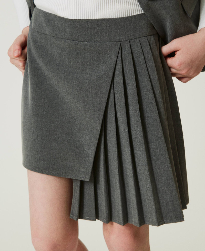 Flannel pleated skirt Mid Melange Grey Girl 242GJ2117_11730_04