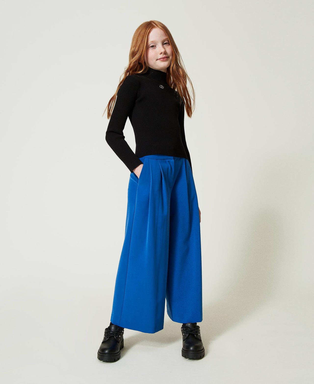 Flannel palazzo trousers "Surf&rdquo; Blue Girl 242GJ2119_05865_01