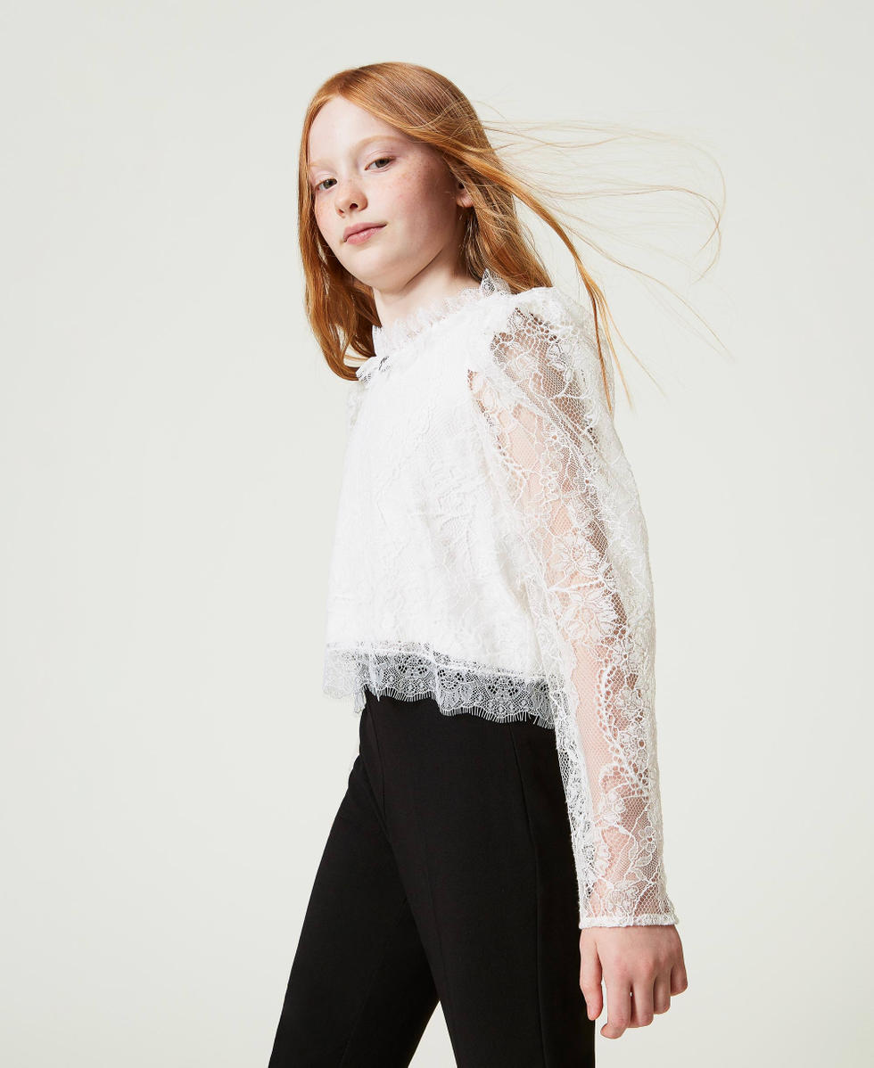 Valenciennes lace blouse Girl, White | TWINSET Milano