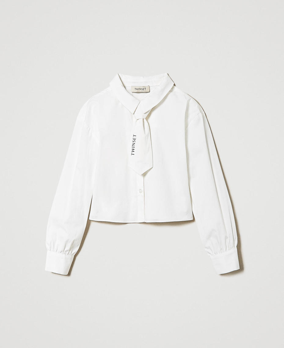 Camicia in popeline con cravatta Off White Bambina 242GJ2130_00526_S0