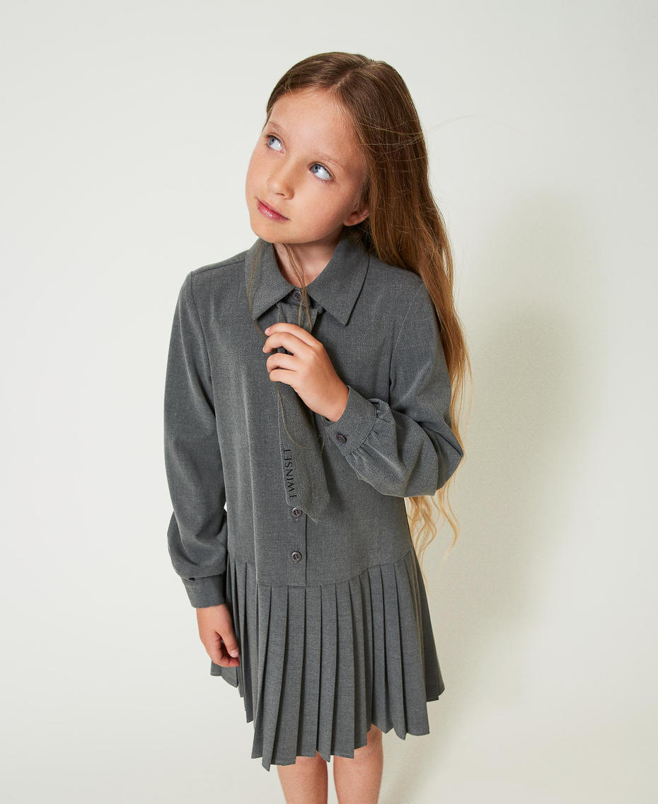 Short flannel dress with tie Mid Melange Grey Girl 242GJ2131_11730_01