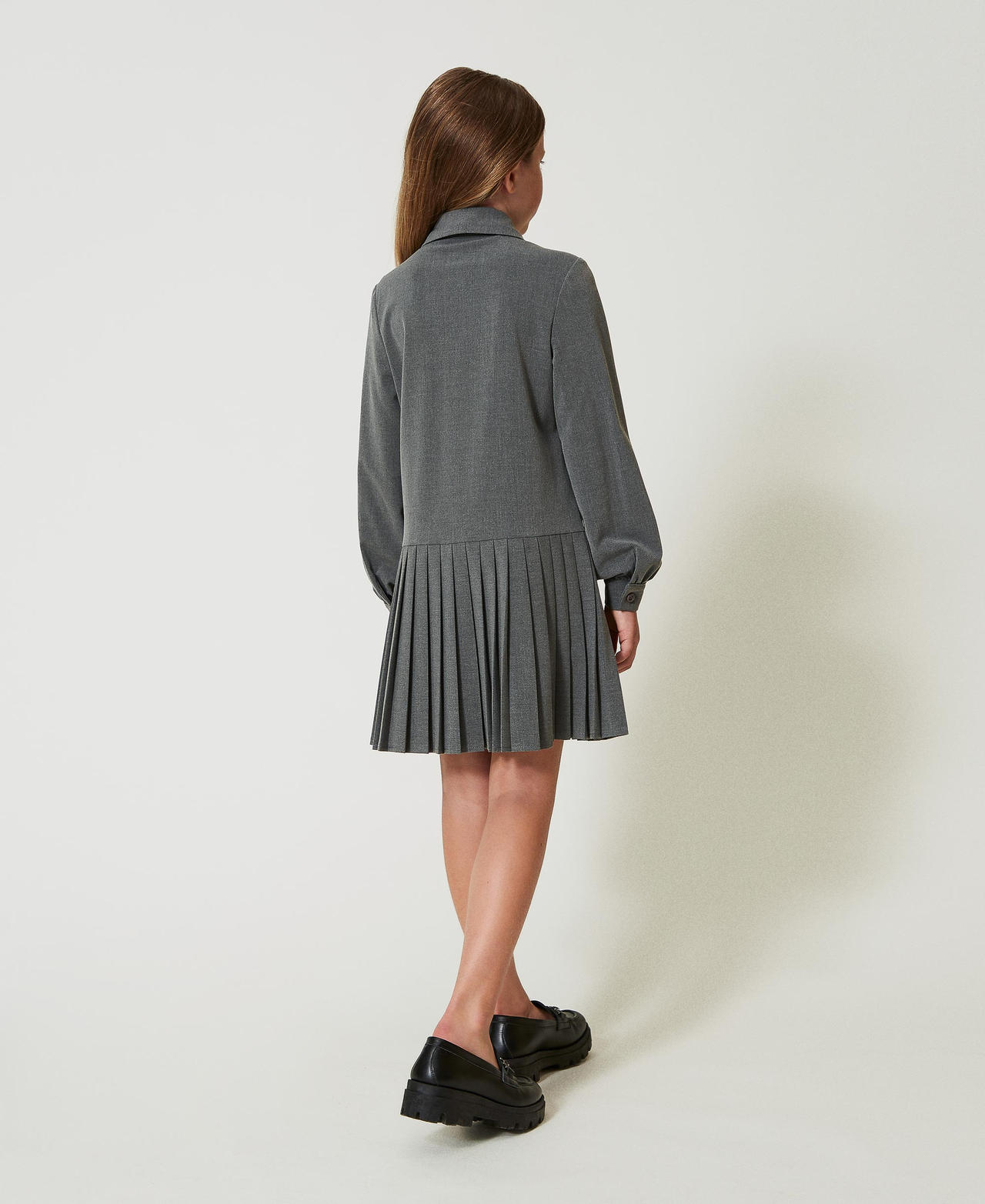 Short flannel dress with tie Mid Melange Grey Girl 242GJ2131-03