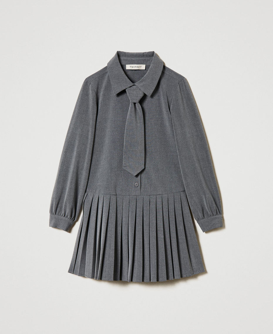 Short flannel dress with tie Mid Melange Grey Girl 242GJ2131_11730_S0