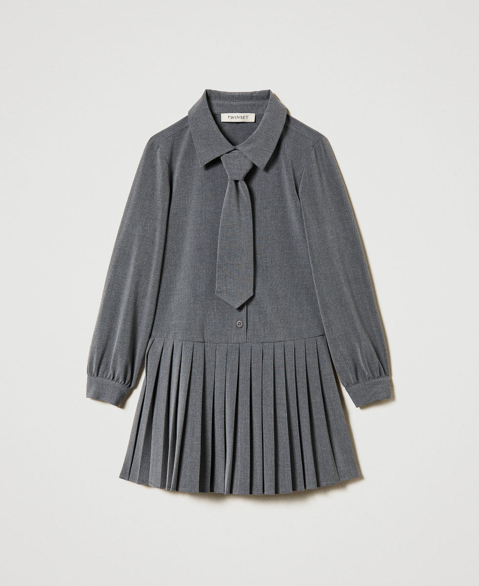 『1年保証』 Short flannel dress with tie Girl, Grey | TWINSET Milano ワンピース