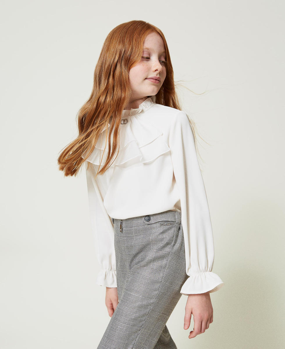 Blusa in cr&ecirc;pe de Chine con jabot Off White Bambina 242GJ2132_00526_02