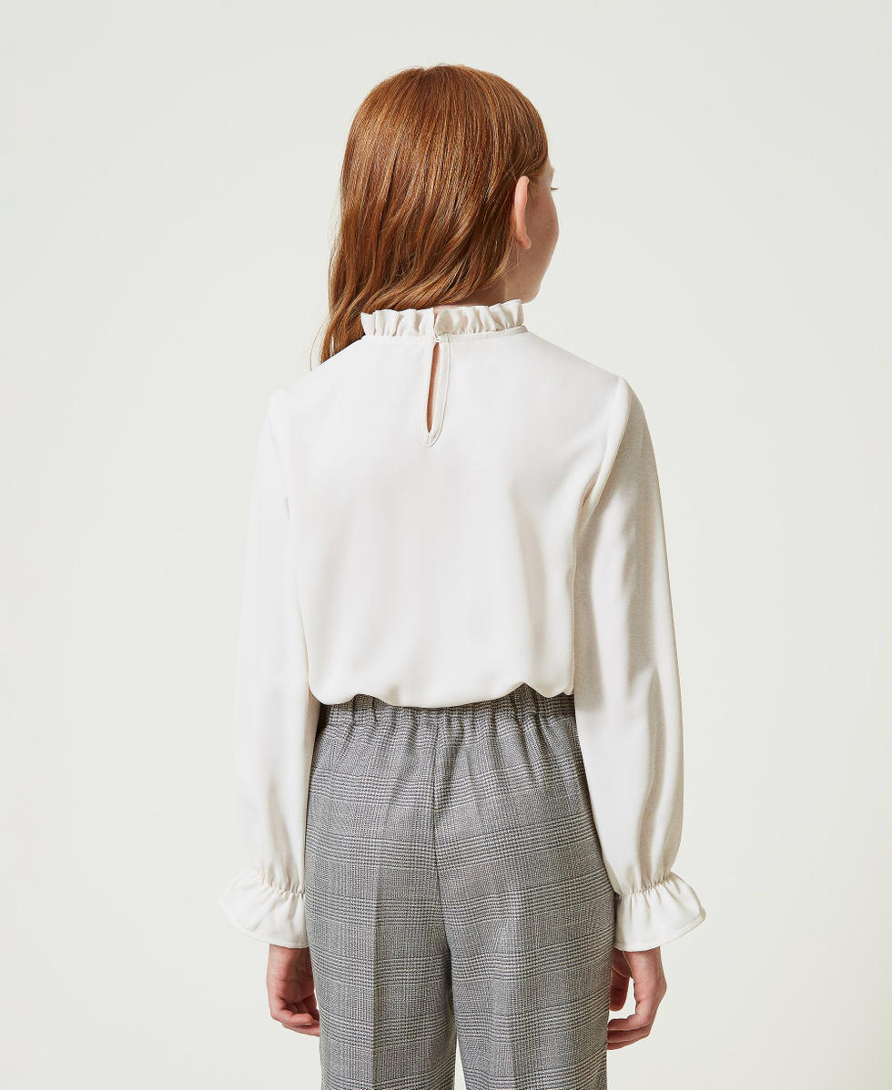 Blusa in cr&ecirc;pe de Chine con jabot Off White Bambina 242GJ2132_00526_03
