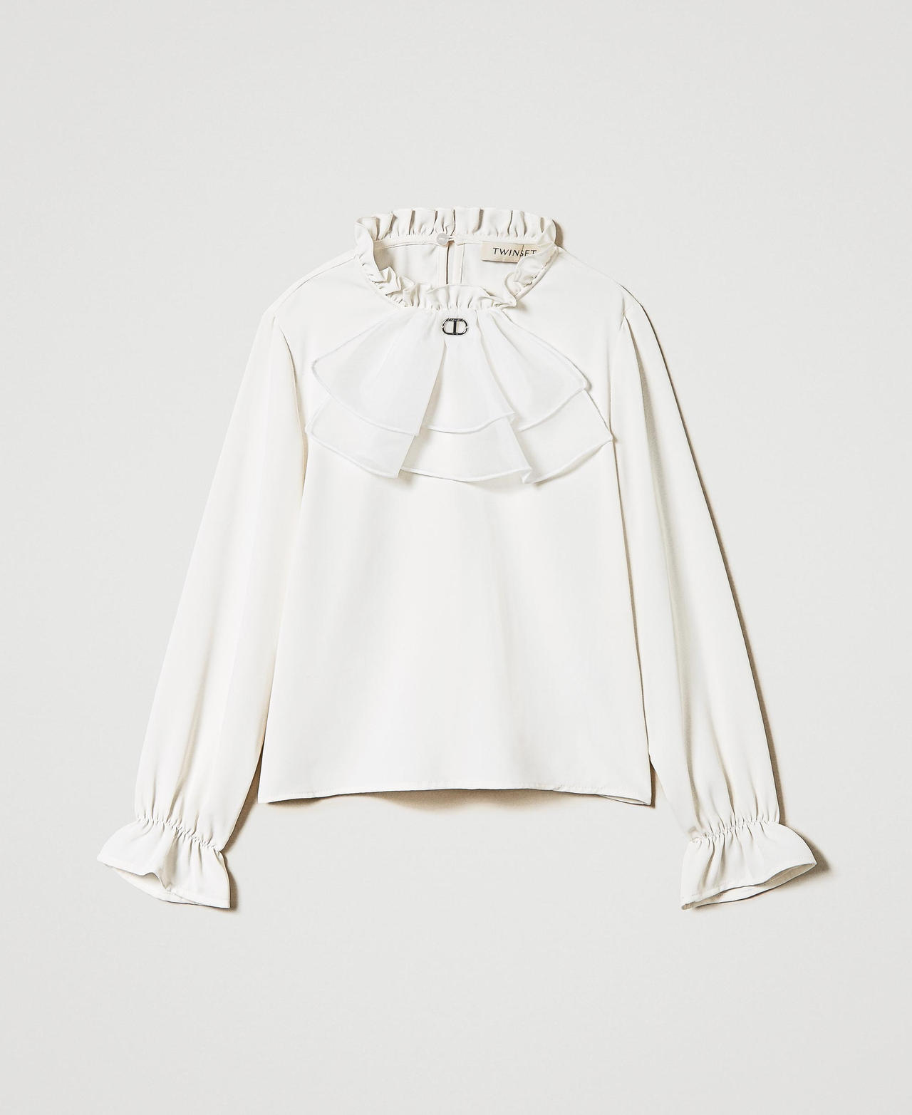 Crêpe de Chine blouse with jabot Off White Girl 242GJ2132_00526_0S