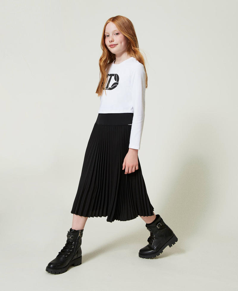 Falda larga plisada de crep&eacute; de China Negro Ni&ntilde;a 242GJ2141_00006_03