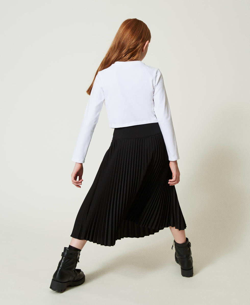 Jupe longue en crepe de Chine plisse Fille Noir TWINSET Milano