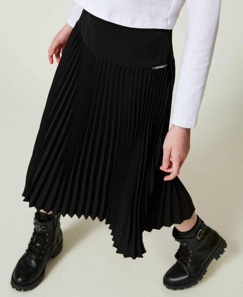 Pleated crêpe de Chine long skirt Black Girl 242GJ2141_00006_05