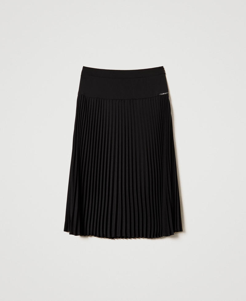 Pleated cr&ecirc;pe de Chine long skirt Black Girl 242GJ2141_00006_S0
