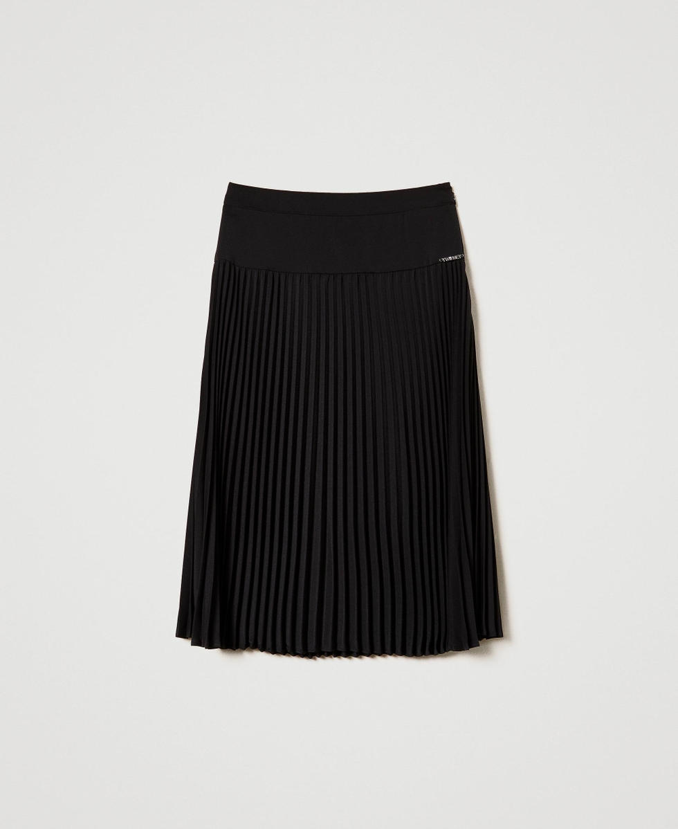 Jupe longue en crepe de Chine plisse Fille Noir TWINSET Milano
