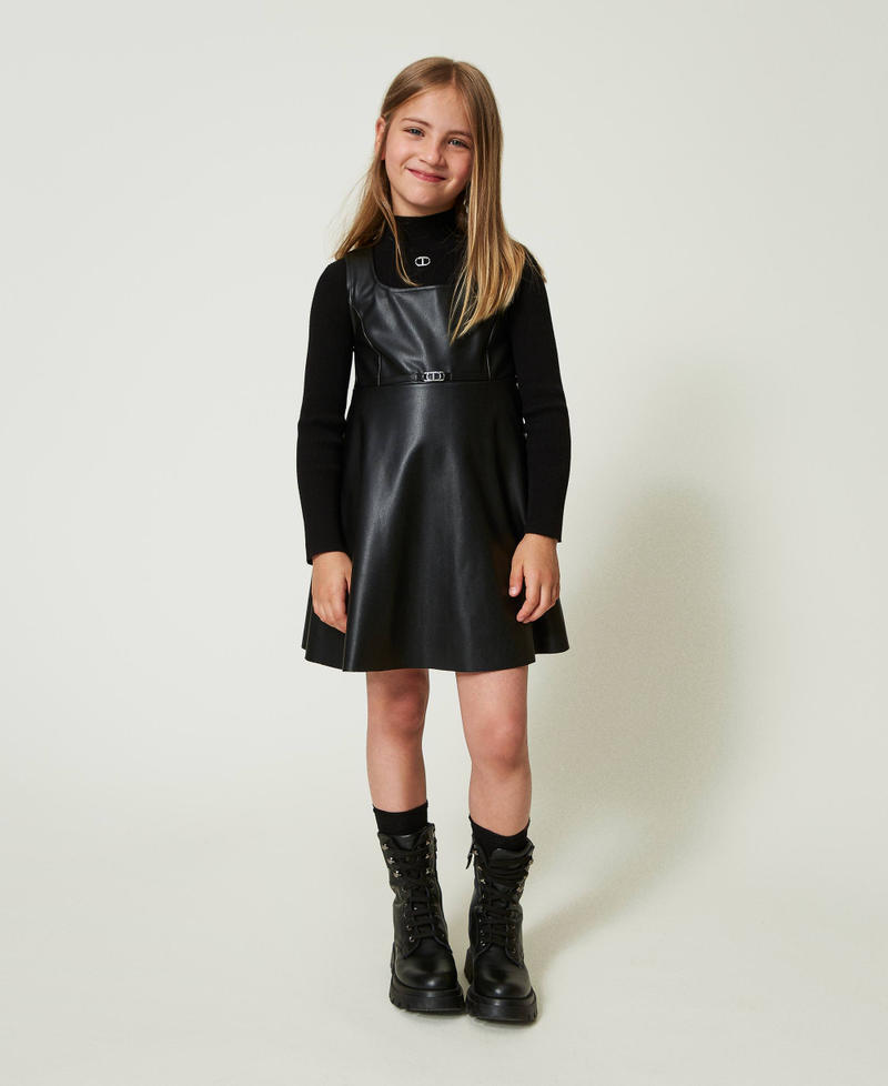 Short dress with Oval T buckle Black Girl 242GJ2155_00006_01