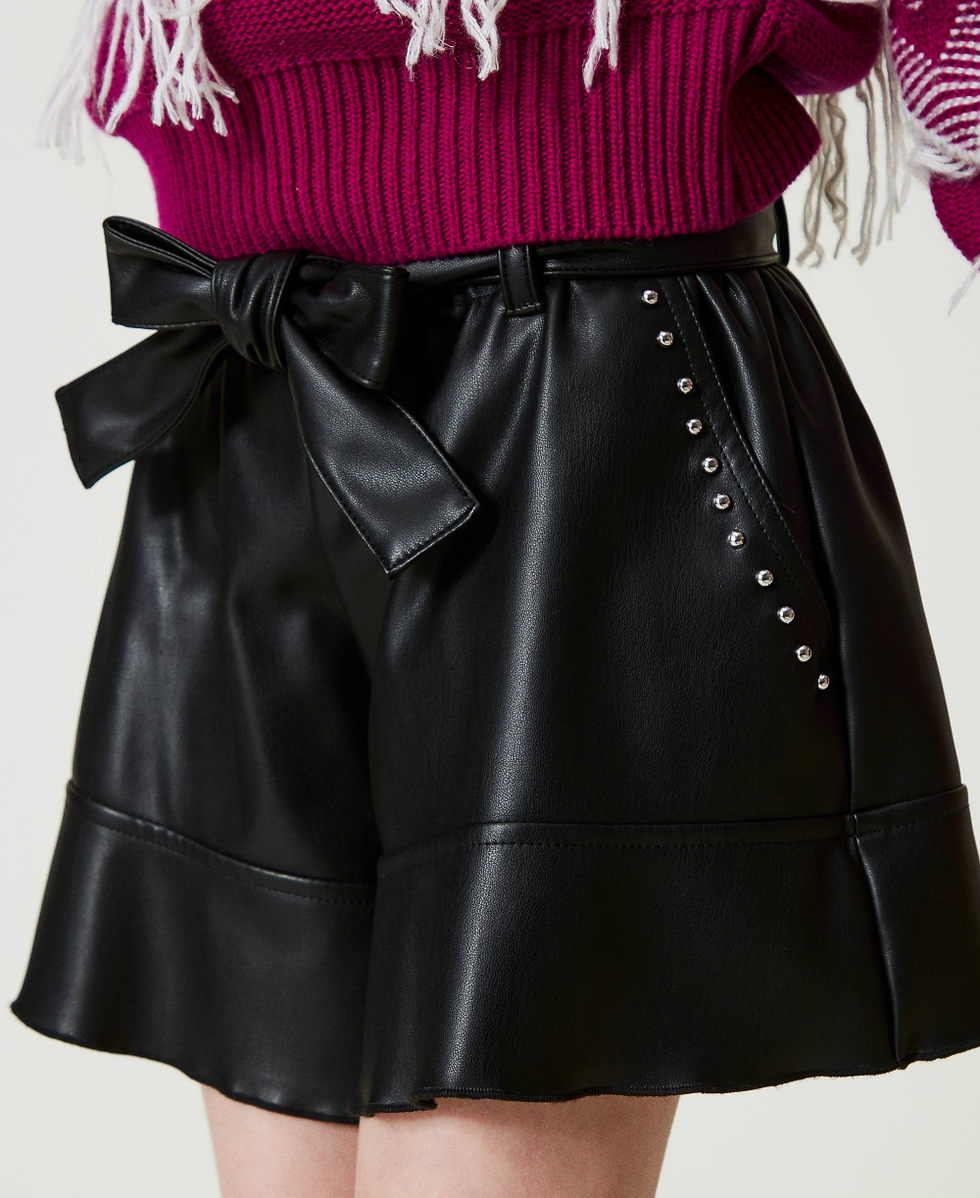 Shorts flare con borchie Nero Bambina 242GJ2156_00006_04