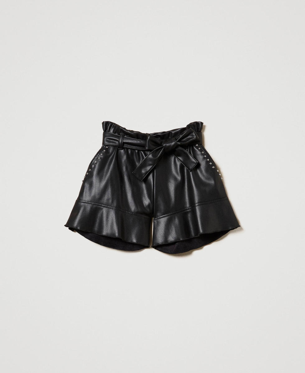 Shorts flare con borchie Nero Bambina 242GJ2156_00006_S0