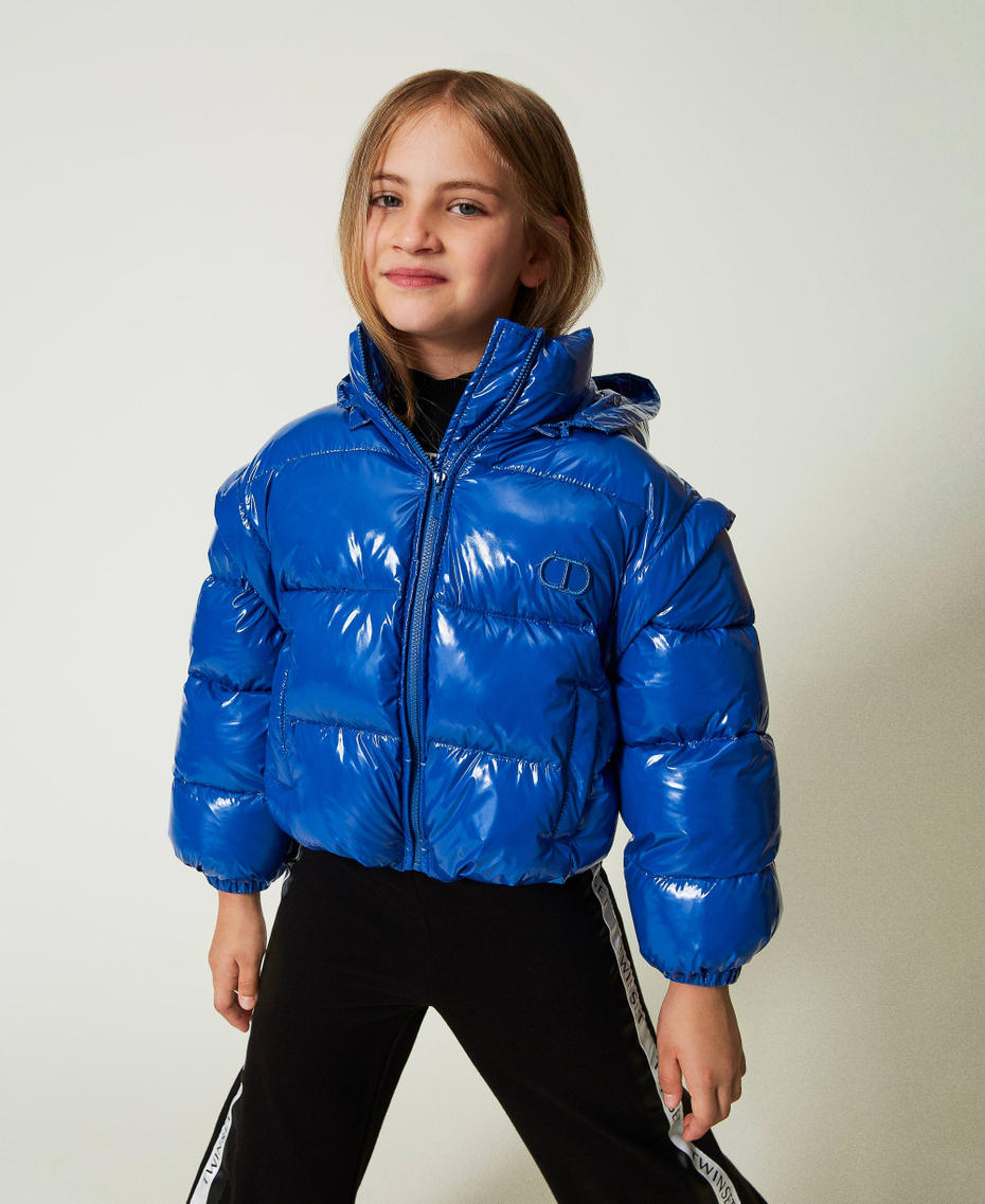 Shiny puffer jacket with embroidered logo "Surf” Blue Girl 242GJ2160_05865_01