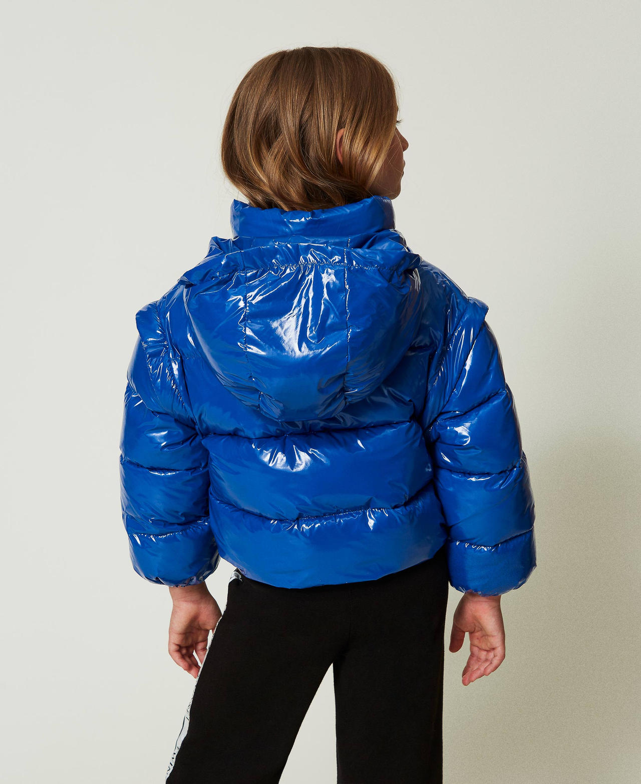 Shiny puffer jacket with embroidered logo "Surf” Blue Girl 242GJ2160-03