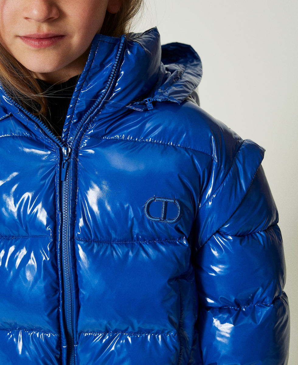 Shiny blue jacket shop