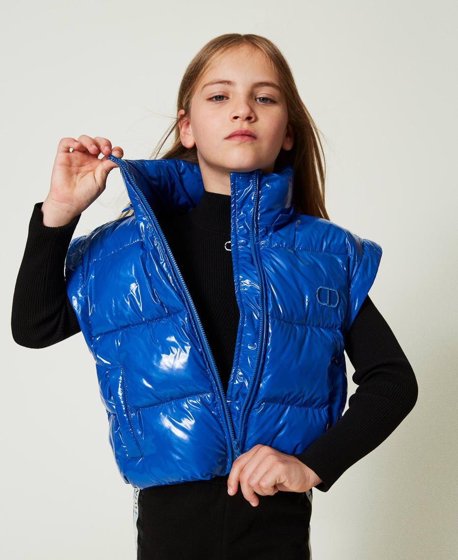 Shiny puffer jacket with embroidered logo "Surf” Blue Girl 242GJ2160-05