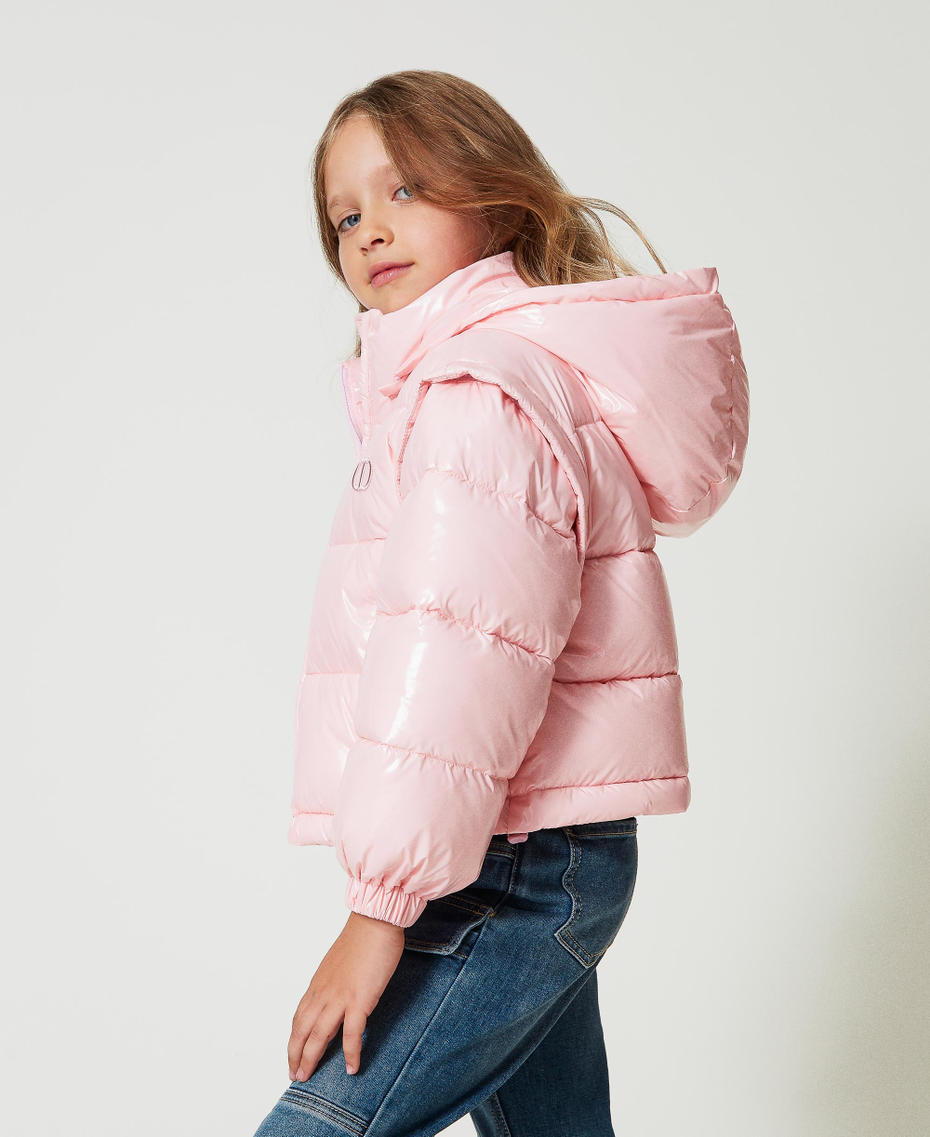 Shiny puffer jacket with embroidered logo Pink Orchid Girl 242GJ2160_11805_01